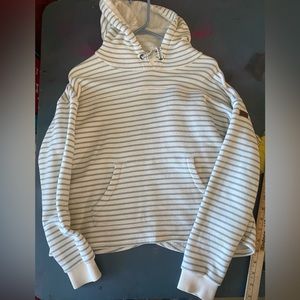 Roxy S Cropped Hoodie Sweatshirt Cream & Green Stripped Cross Back Surfer